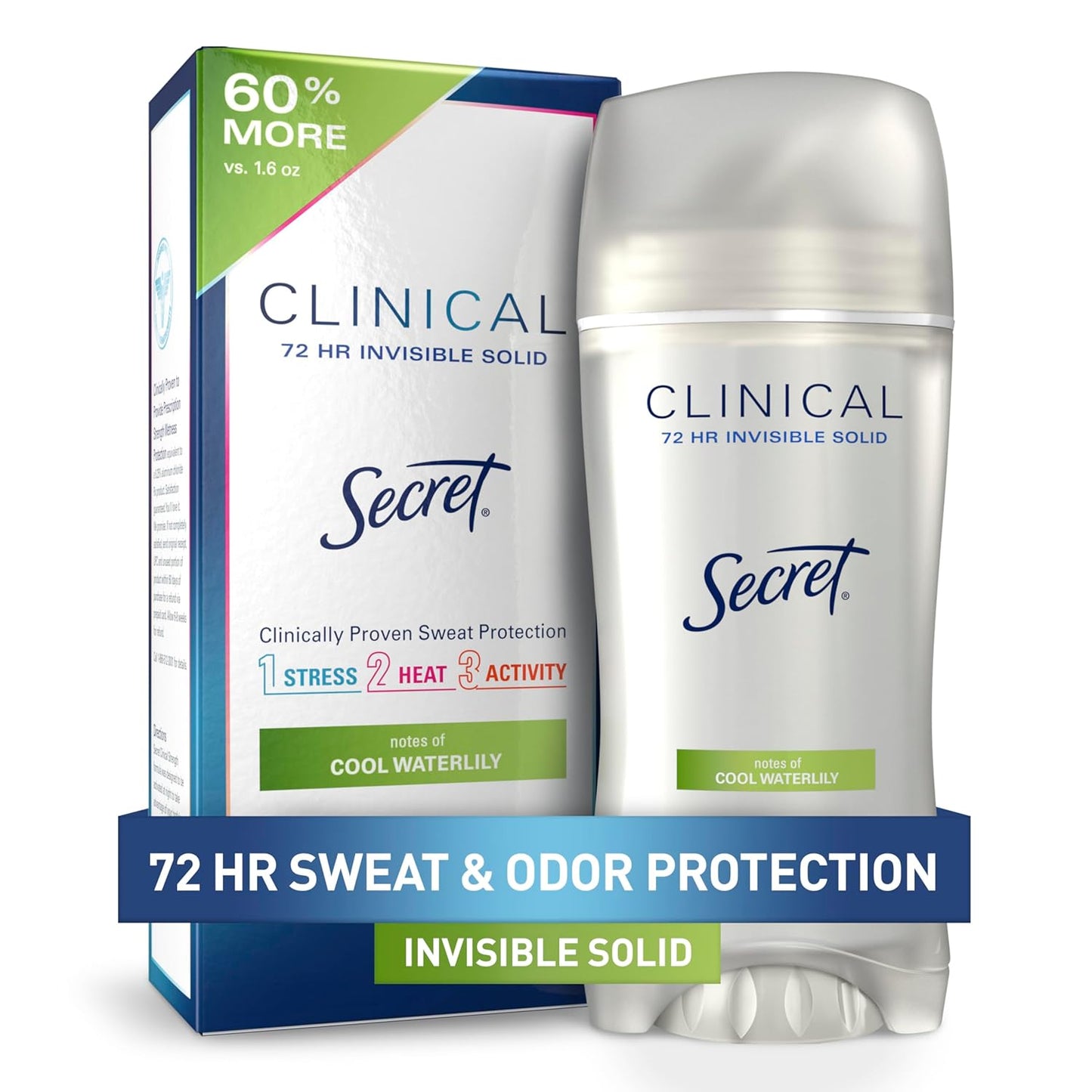 Clinical Strength Antiperspirant Deodorant for Women, 100Hr Sweat & Odor Protection, 3X Stress Protection with Hyaluronic Acid, PH Balanced, Invisible Solid, Completely Clean Scent, 2.6 Oz