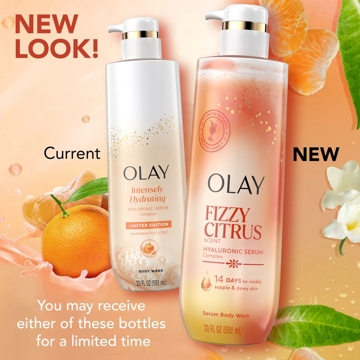 Olay Fizzy Citrus Hyaluronic Serum Body Wash - 20 Fl Oz: Moisturizing & Nourishing, Whole Body Use, Paraben-Free