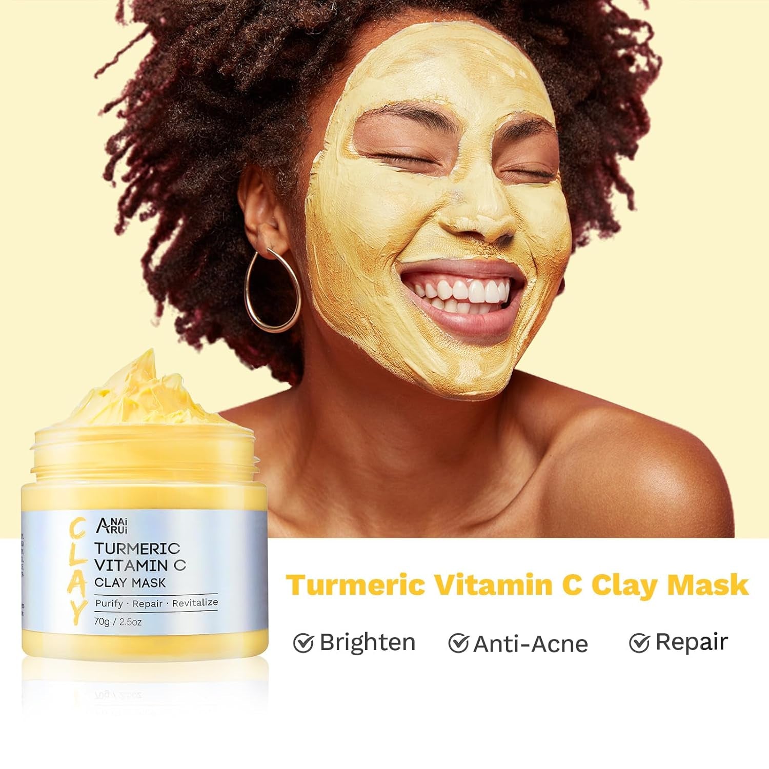 3 Pack Clay Mask Set Turmeric Vitamin C Clay Mask -Rose Facial Mask -Avocado Green Tea Mud Mask Smoothing, Hydration & Glow,Spa Gift Set, Self Care for Women Teens 2.5 Oz Each