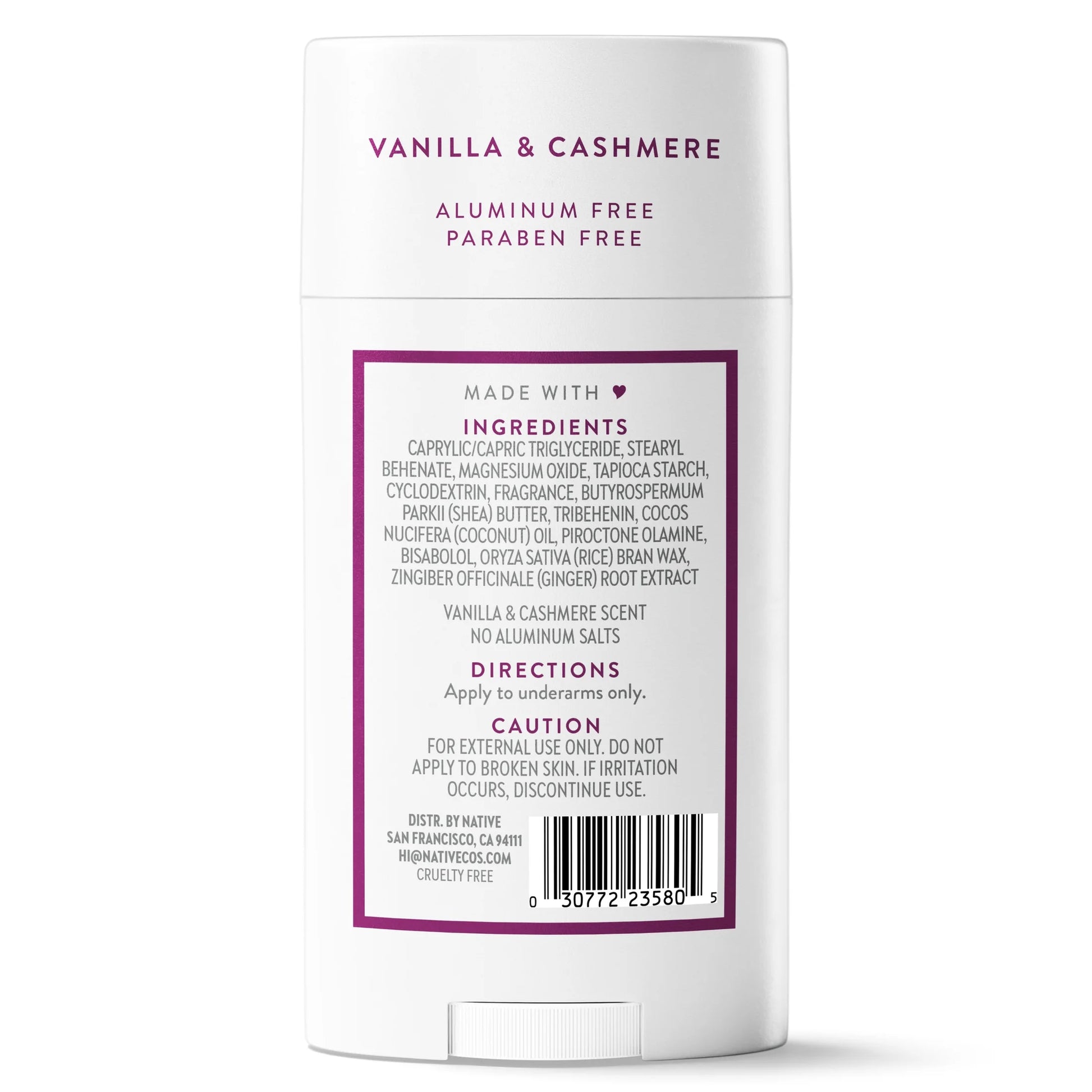 Aluminum Free Deodorant for Women, 72 Hour Solid Deodorant Stick, Vanilla & Cashmere, 2.65Oz