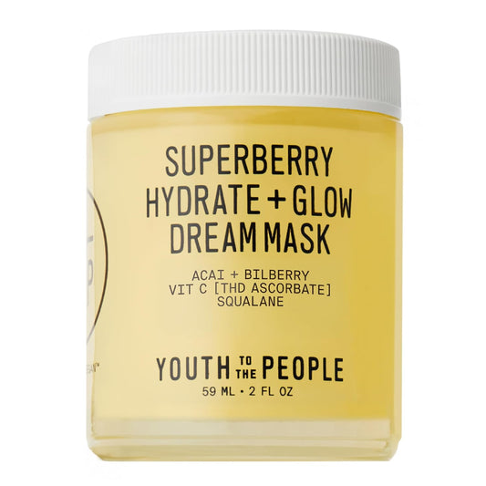 Superberry Hydrate + Glow Dream Mask - Hyaluronic Acid, Squalane, Vitamin C, Face Moisturizer + Overnight Facial, Non-Greasy, Plumps, Brightens, Evens Tone, for Dry + Dull Skin