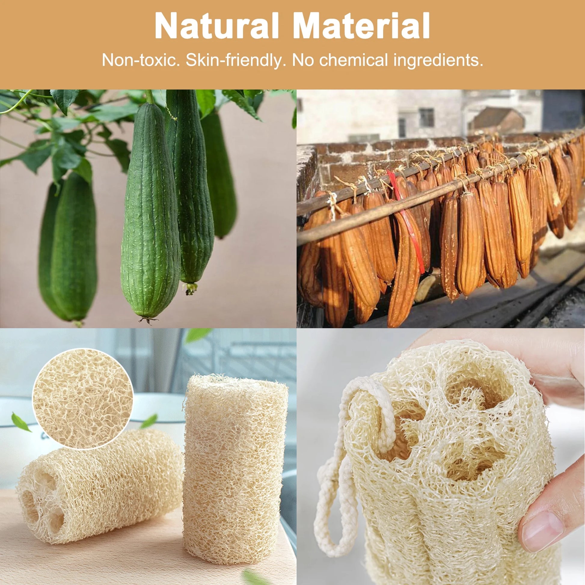 Natural Loofah Pads Set, Exfoliating Back Scrubber for Shower, Luffa Shower Bath Sponge for Men Women