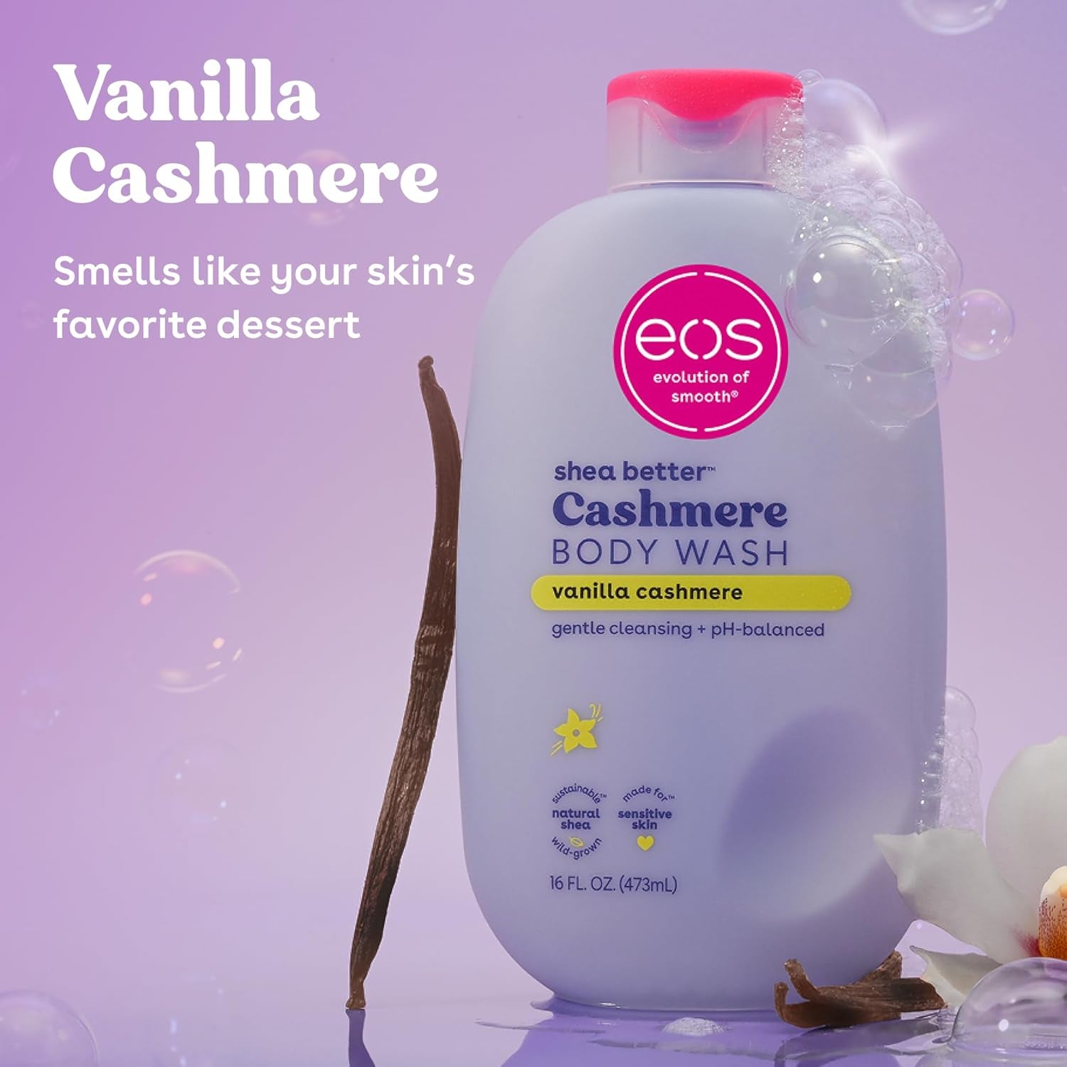 Body Wash, Vanilla, Moisturizing Creamy Gel Formula with Shea Butter, Glycerin, Vitamin E, Ph Balanced, Sensitive Skin, Vegan, 16 Fl Oz